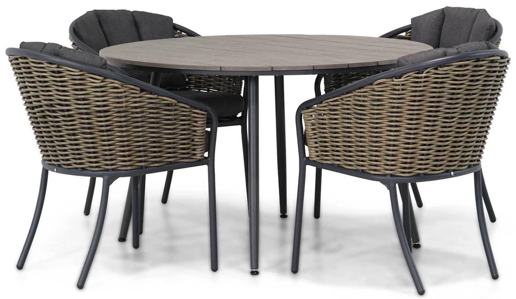 Tuinset Ronde Tuintafel 4 personen 125 cm Wicker Grijs Santika Furniture Santika Tika