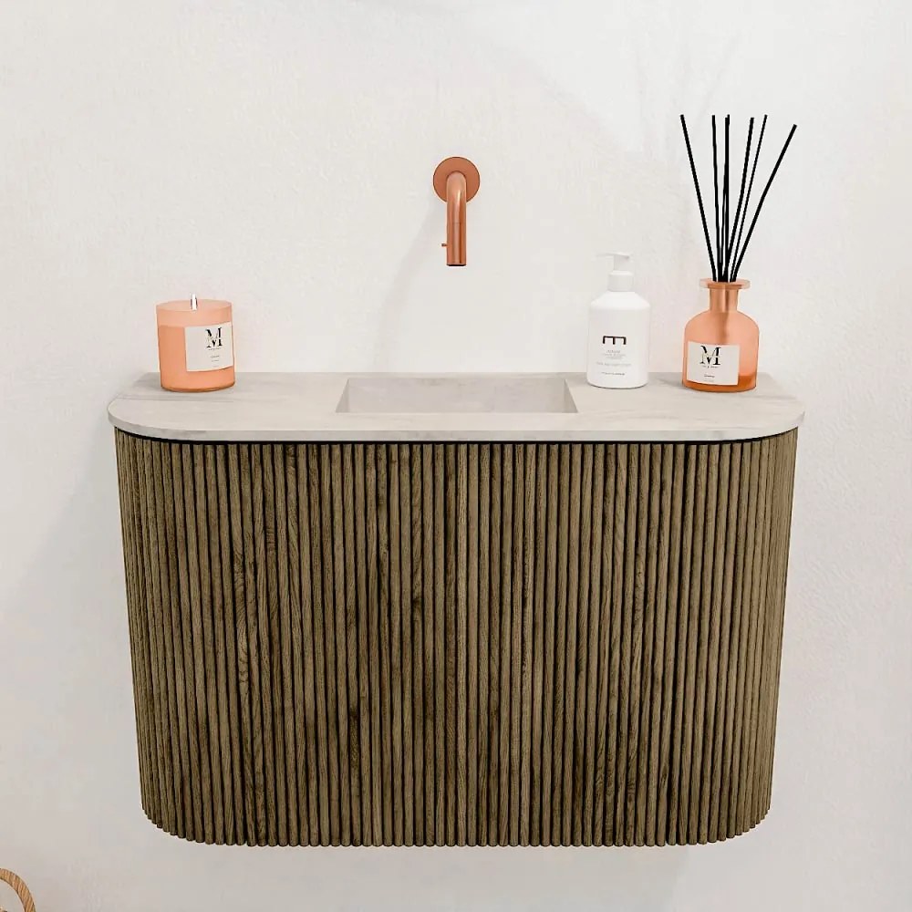 Mondiaz Joya DLux 65cm toiletmeubel ronding links/rechts dusk met wastafel faye midden zonder kraangat ostra
