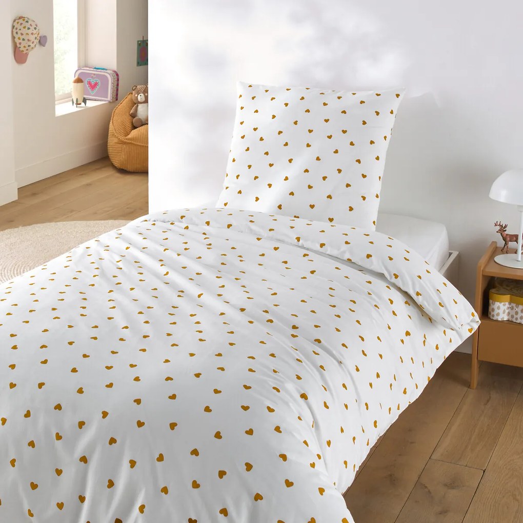 Kinderset, van 50% gerecycled katoen, met vierkant kussensloop, Scacco caramel