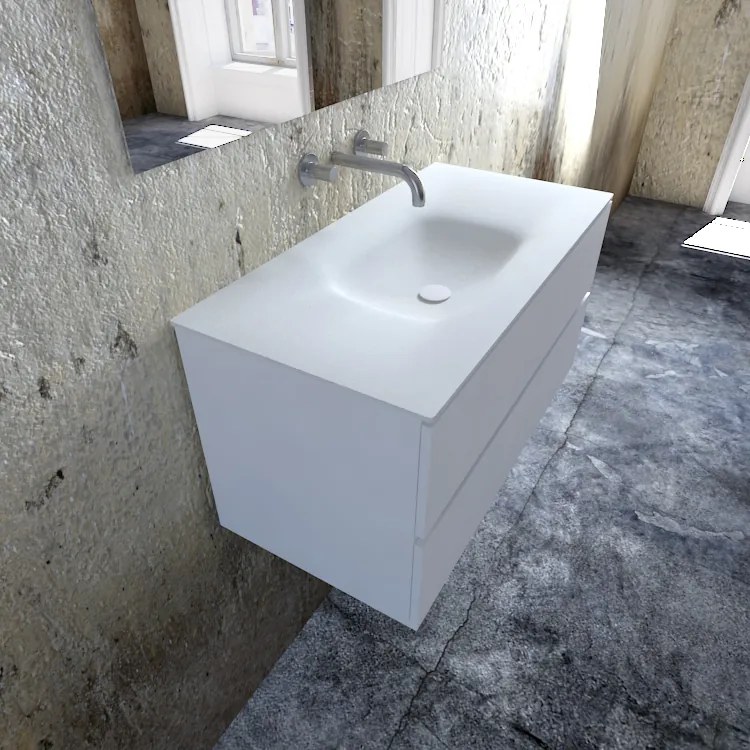 Zaro Valencia Solid Surface badmeubel 100cm mat wit zonder kraangat spoelbak midden