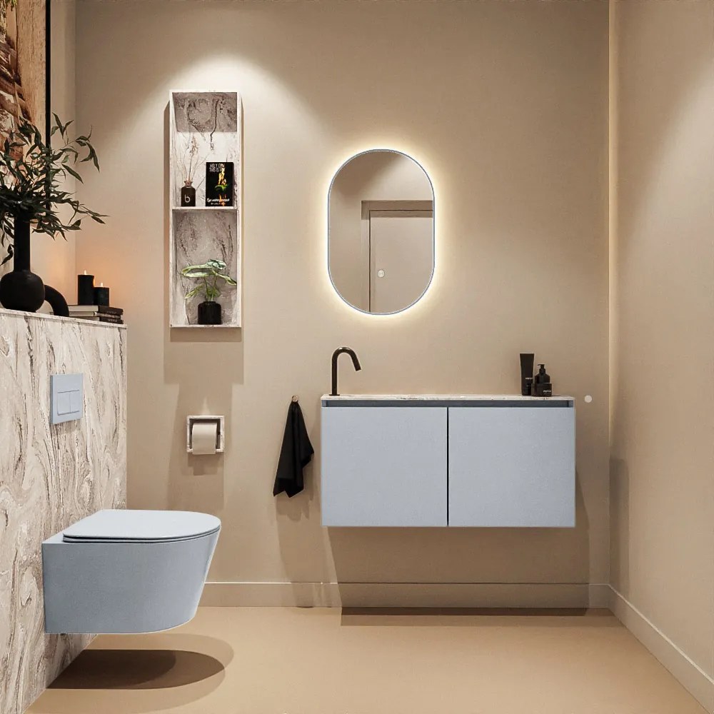 Mondiaz Ture DLux toiletmeubel 100cm clay met wastafel glace links met kraangat