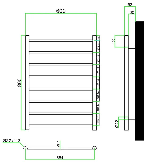 Eastbrook Emsbury elektrische handdoekradiator 60x80cm 200W RVS gepolijst