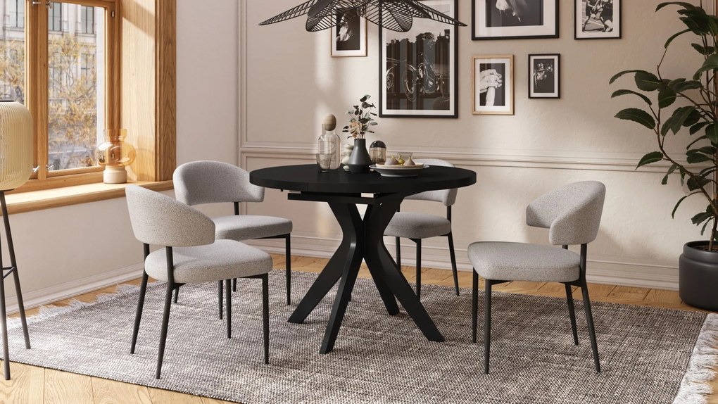 RENZO Zwart - RONDE TAFEL Ø110 UITKLAPBAAR TOT 180 cm | VOOR DE KEUKEN EETKAMER WOONKAMER RETRO