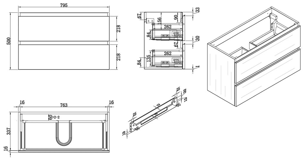 Mueller Compact badmeubel greeploos 80x36cm, 1 kraangat, antraciet eiken