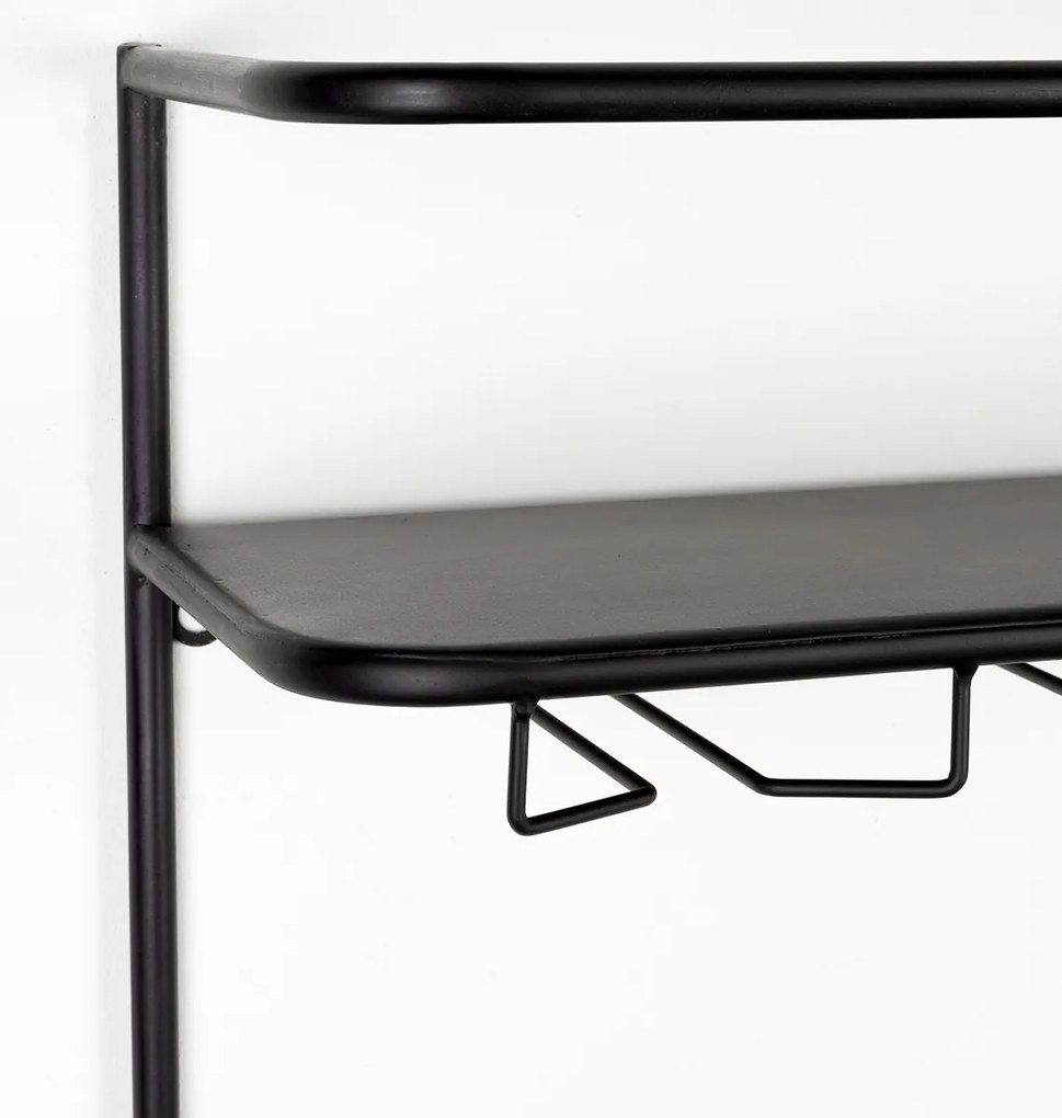 Muur Wijnrek Zwart Met Rotan - 60x18x100cm.