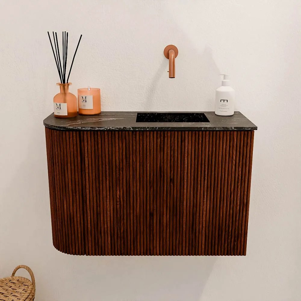 Mondiaz Joya DLux 60cm toiletmeubel ronding links ruby met wastafel faye rechts zonder kraangat lava