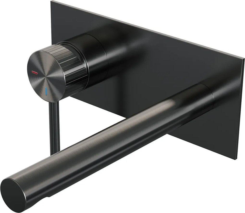 Brauer Stripe inbouw wastafelkraan ColdStart met rechte uitloop en afdekplaat model A2 gunmetal geborsteld PVD