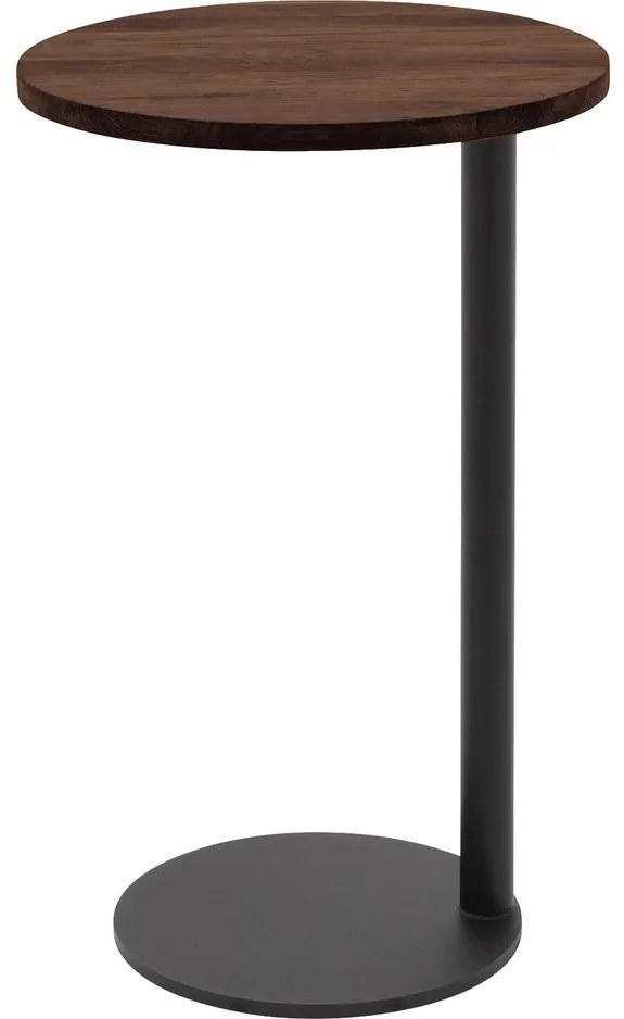 Goossens Nachtkastje Runt, Voet rond metaal ral 9005 zwart, blad massief eik