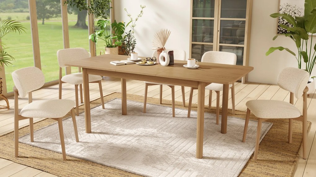 ALMO Crème (stof Monza 90)/gelakt eiken frame – HOUTEN BOUCLÉSTOEL VOOR WOONKAMER, EETKAMER, KEUKEN RETRO