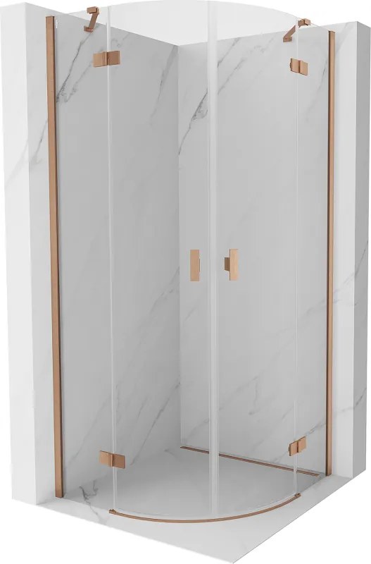 Mexen Mist douchecabine halfrond scharnierend 90 x 90 cm, transparant, geborsteld koper - 8A33-090-090-65-00