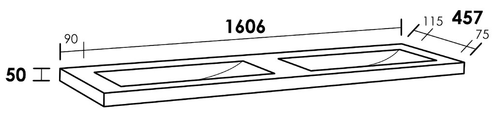 Sanituba Corestone wastafel basalt zonder kraangaten 160cm