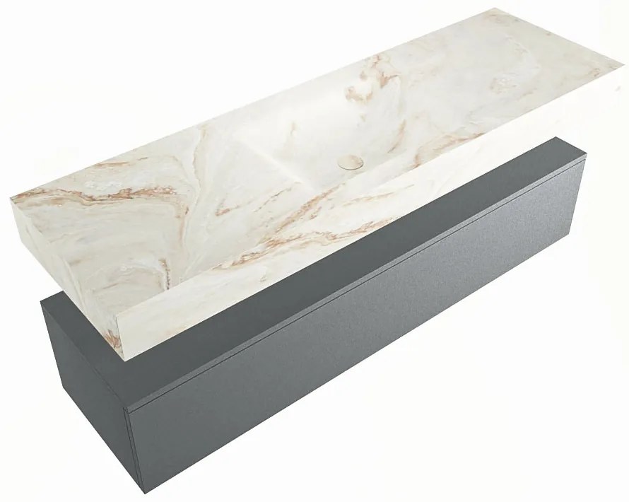 Mondiaz Alan DLux badmeubel 150cm plata 1 lade met wastafel frappe midden zonder kraangat