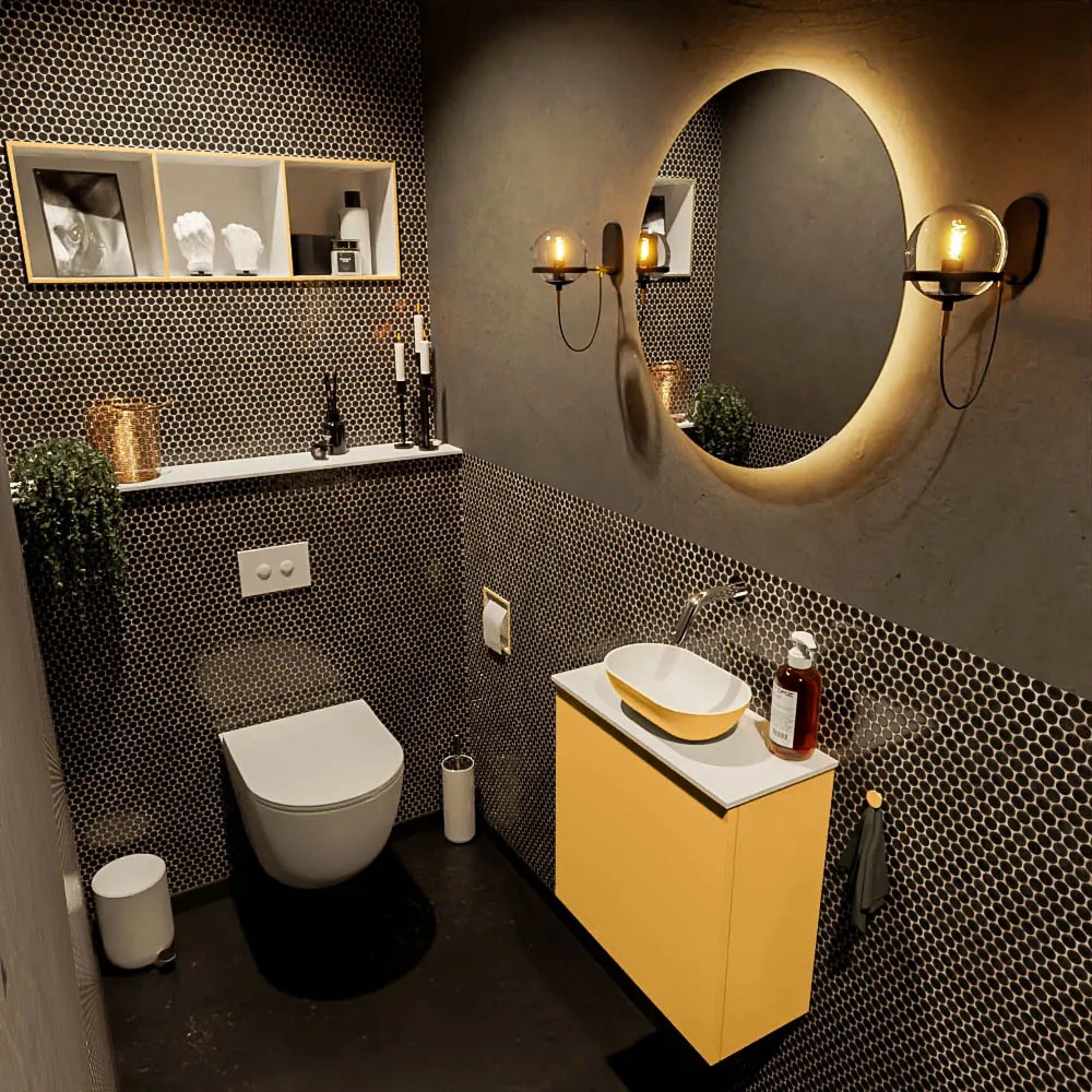 Mondiaz Fowy toiletmeubel 50cm ocher met gele waskom midden zonder kraangat