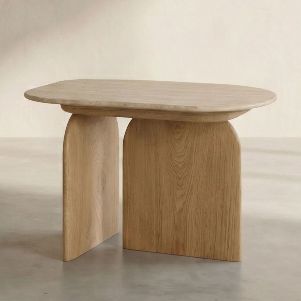 Ovale Bijzettafel Travertin - 60 X 38cm.