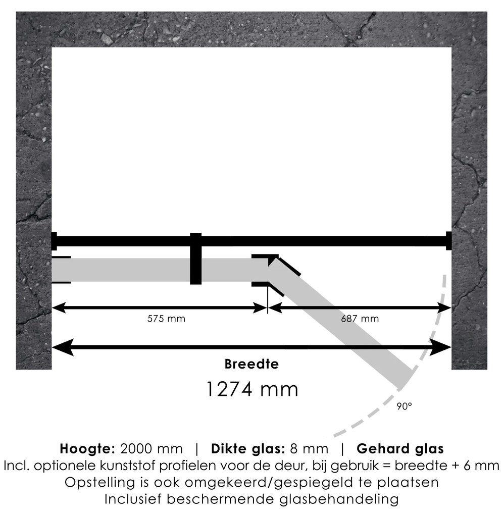 Brauer JC profielloze nisdeur 130cm met 70cm deur gekoppeld gunmetal geborsteld