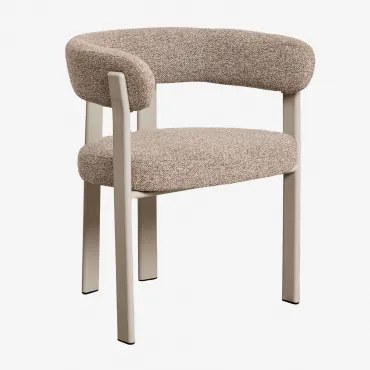 Eetkamerstoel Met Armleuningen, Gestoffeerd En Van Ijzer Jolie Bruin - Mokka & Bouclé Bruin - Tarwe - Sklum