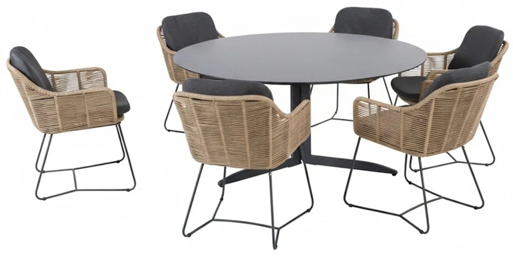 Taste by 4 Seasons Belmond tuinset naturel met Embrace tafel HPL blad Ø 160 cm SALE    beige weerbestendig
