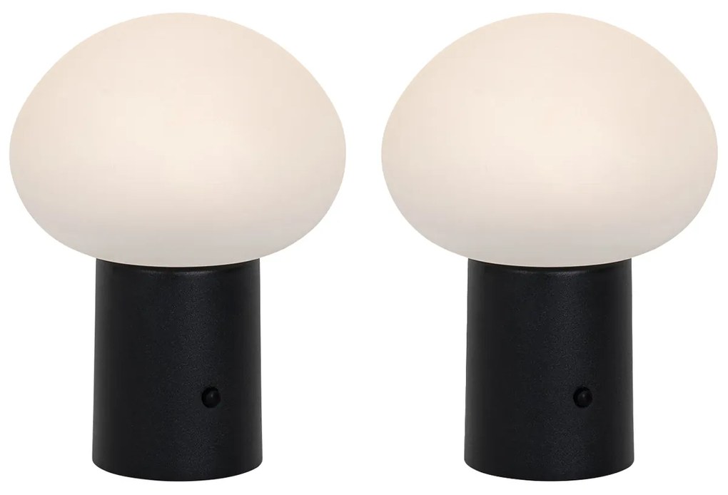 Buitenlamp met dimmer Set van 2 tafellamp met dimmeren mushroom zwart incl. LED oplaadbaar - Louise Design IP44 Buitenverlichting rond Lamp