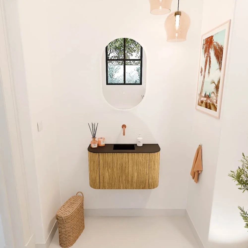 Mondiaz Joya 75cm toiletmeubel ronding links/rechts oak met wastafel faye midden zonder kraangat urban