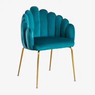 Set Van 4 Markina Fluwelen Eetkamerstoelen Blauw – Intens Turquoise - Sklum