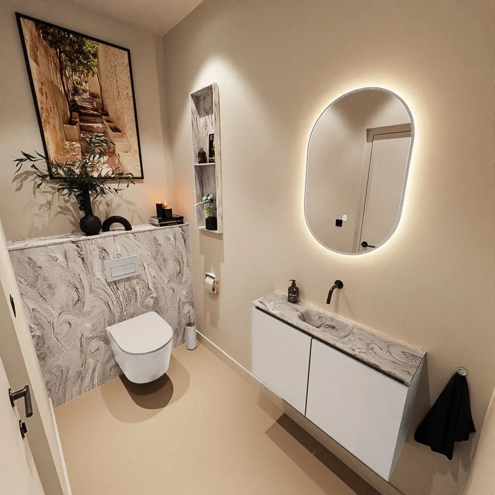 Mondiaz Ture DLux toiletmeubel 80cm linen met wastafel glace midden zonder kraangat