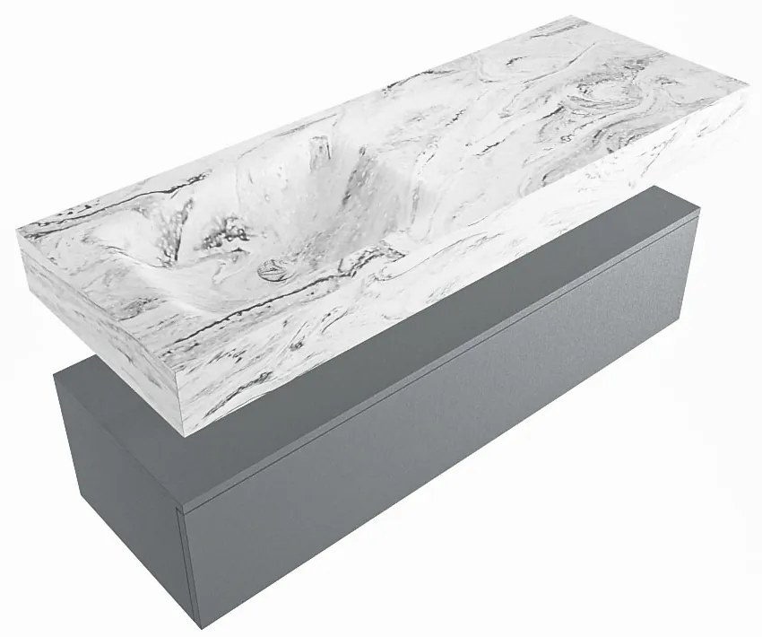 Mondiaz Alan DLux badmeubel 130cm plata 1 lade met wastafel glace links zonder kraangat