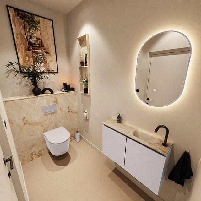 MONDIAZ TURE-DLUX 80cm toiletmeubel Cale. EDEN wastafel Frappe positie rechts. Met 1 kraangat. TUREDX80CALR1FRA