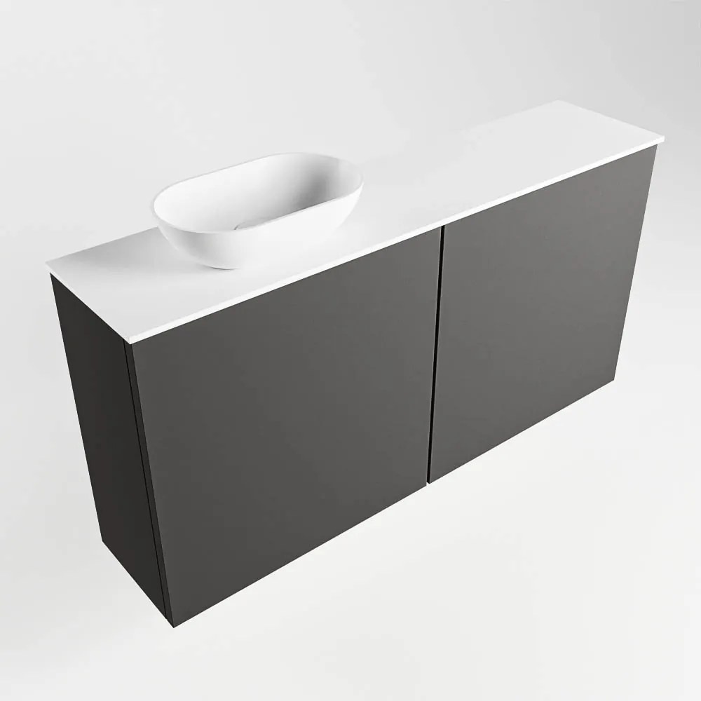 Mondiaz Fowy toiletmeubel 100cm dark grey met witte waskom links en kraangat