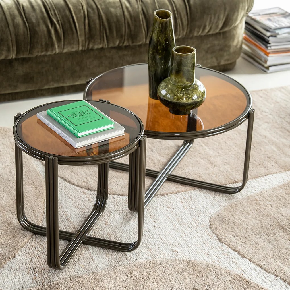 Retro Salontafel Glas Bruin - 63 X 63cm.