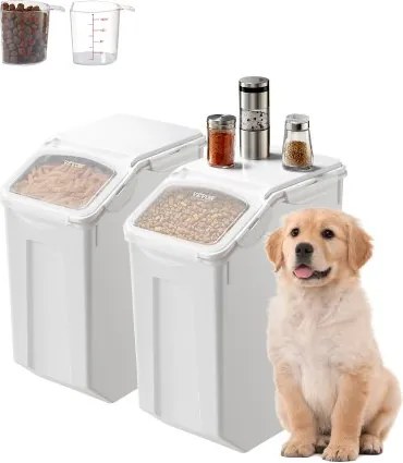 VEVOR Rijstbewaarcontainers 2-pack Hondenvoerdispenser, 2 x 20 L containers voor keukeningrediënten Granen, granen, meel, dierenvoercontainer met wielen, maatbeker, luchtdicht deksel