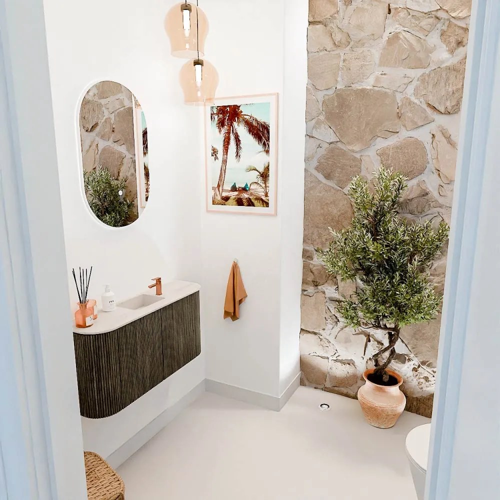 Mondiaz Joya DLux 85cm toiletmeubel ronding links/rechts shadow met wastafel faye midden 1 kraangat meli