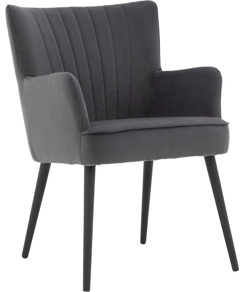 Goossens Eetkamerstoel Rob antraciet velvet stof met armleuning, urban industrieel