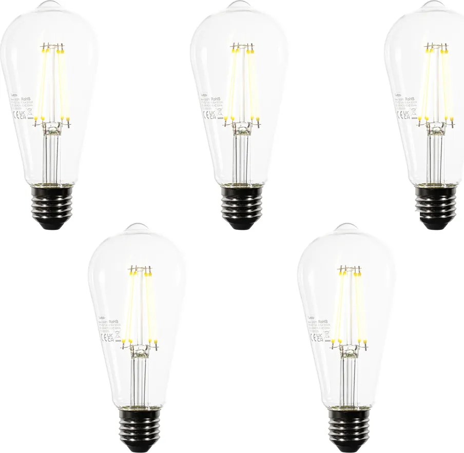 Set van 5 E27 LED lampen ST64 helder 3.8W 806 lm 3000K