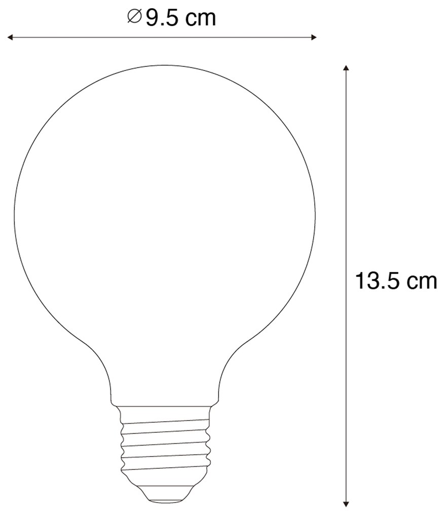 Set van 5 E27 dimbare LED spiraal filament G95 4W 270 lm 2200K