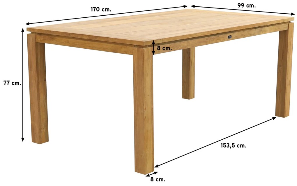 Rome teak tuintafel 170 x 100 cm. - Natural brown