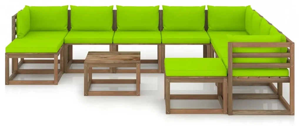 vidaXL 11-delige Loungeset met heldergroene kussens