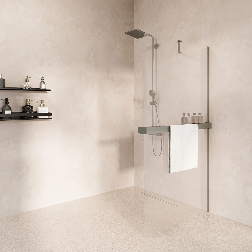 Saniclear Oblique inloopdouche 120cm met handdoekhouder en helder glas RVS