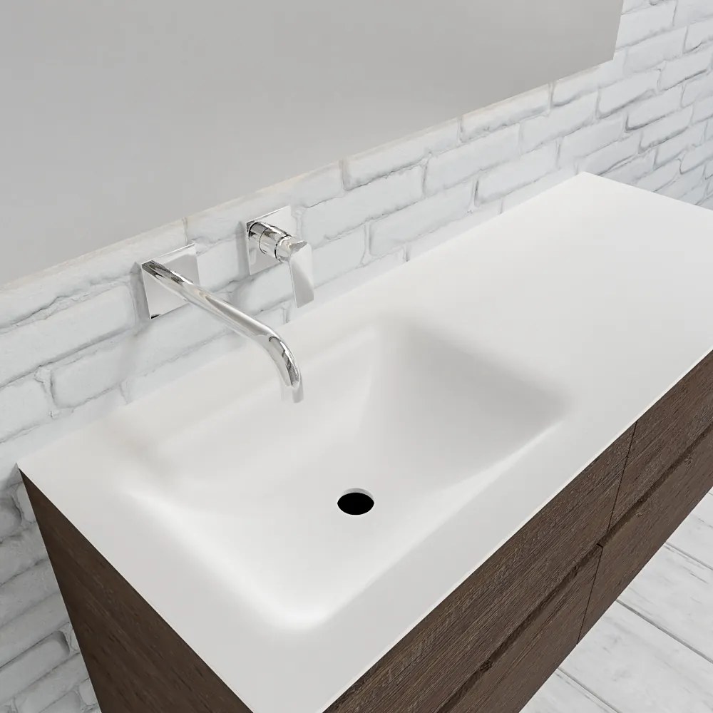 Zaro Valencia Solid Surface badmeubel 120cm donker eiken zonder kraangat spoelbak links met 4 lades