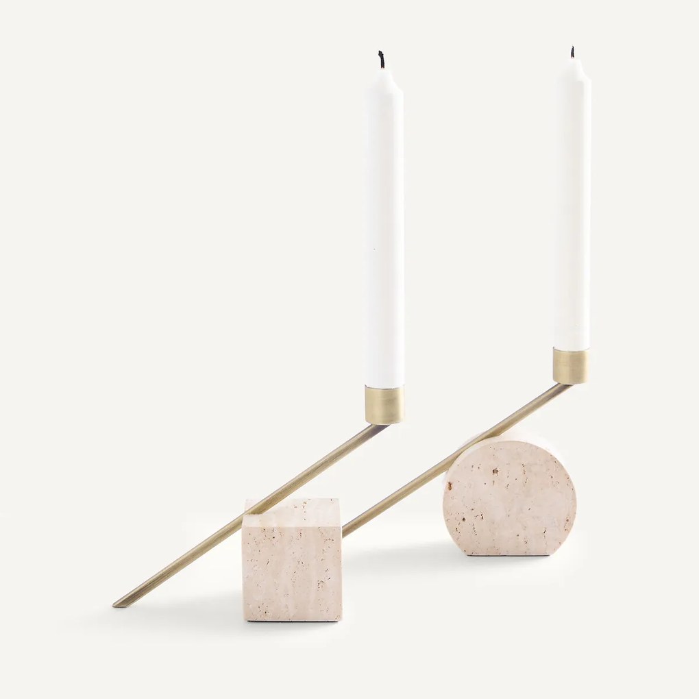 Set van 2 travertijnen kandelaars, hoogte 12,6 cm, SEBASTIANO