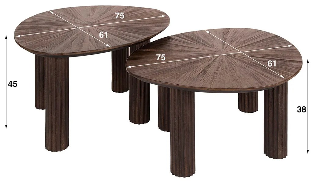 Salontafel Set Bruin Teakhout 2-delig - 75 X 61cm.