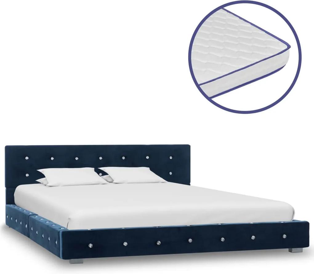 Bed met traagschuim matras fluweel blauw 140x200 cm