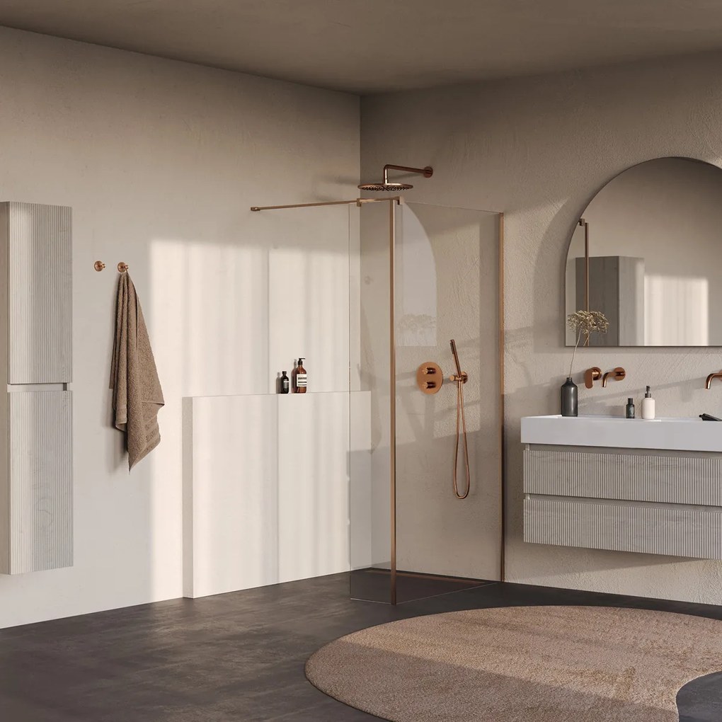Brauer Oblivion inloopdouche helder glas 100cm met 30cm zijwand koper geborsteld PVD