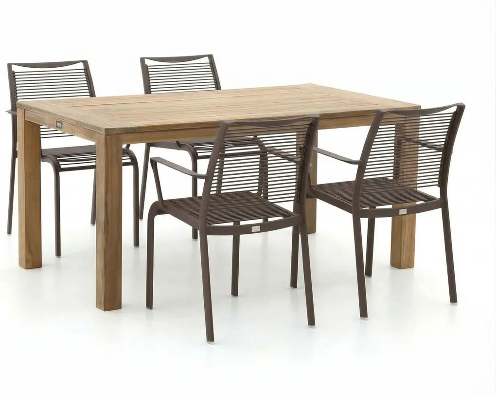 + 15% kassakorting | Diningset Apple Bee | 4 personen teakhout | Tuinset stapelbaar | 5-delig | Kees Smit Tuinmeubelen