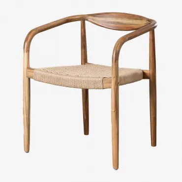 Set Van 4 Eetkamerstoelen Met Armleuningen Van Acaciahout En Gevlochten Touw Mallory Bruin - Tarwe - Sklum