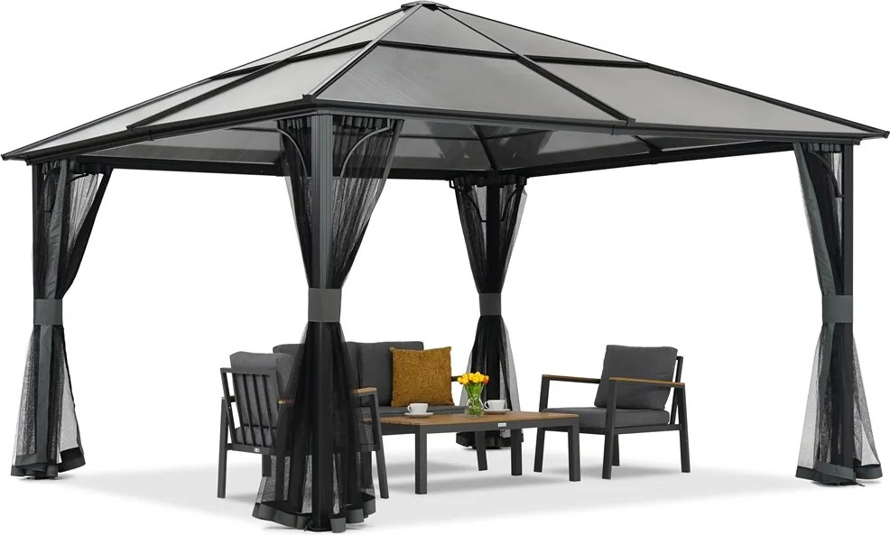 Modern tuinhuis Santiago 4x4 m met klamboe Garden Point antraciet