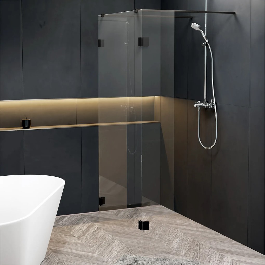Riho Scandic X202 vrijstaande douchewand 115cm met 30cm zijwand zwart mat