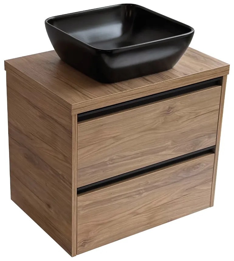 Sanicare Arda badkamermeubel 65cm diveria oak met zwarte waskom 40x40cm