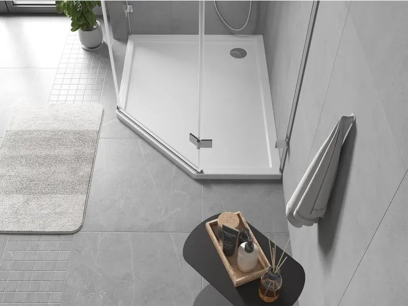 Mexen Flow pentagonale douchebak slim links 100 x 80 cm, wit glans - 46P108010L