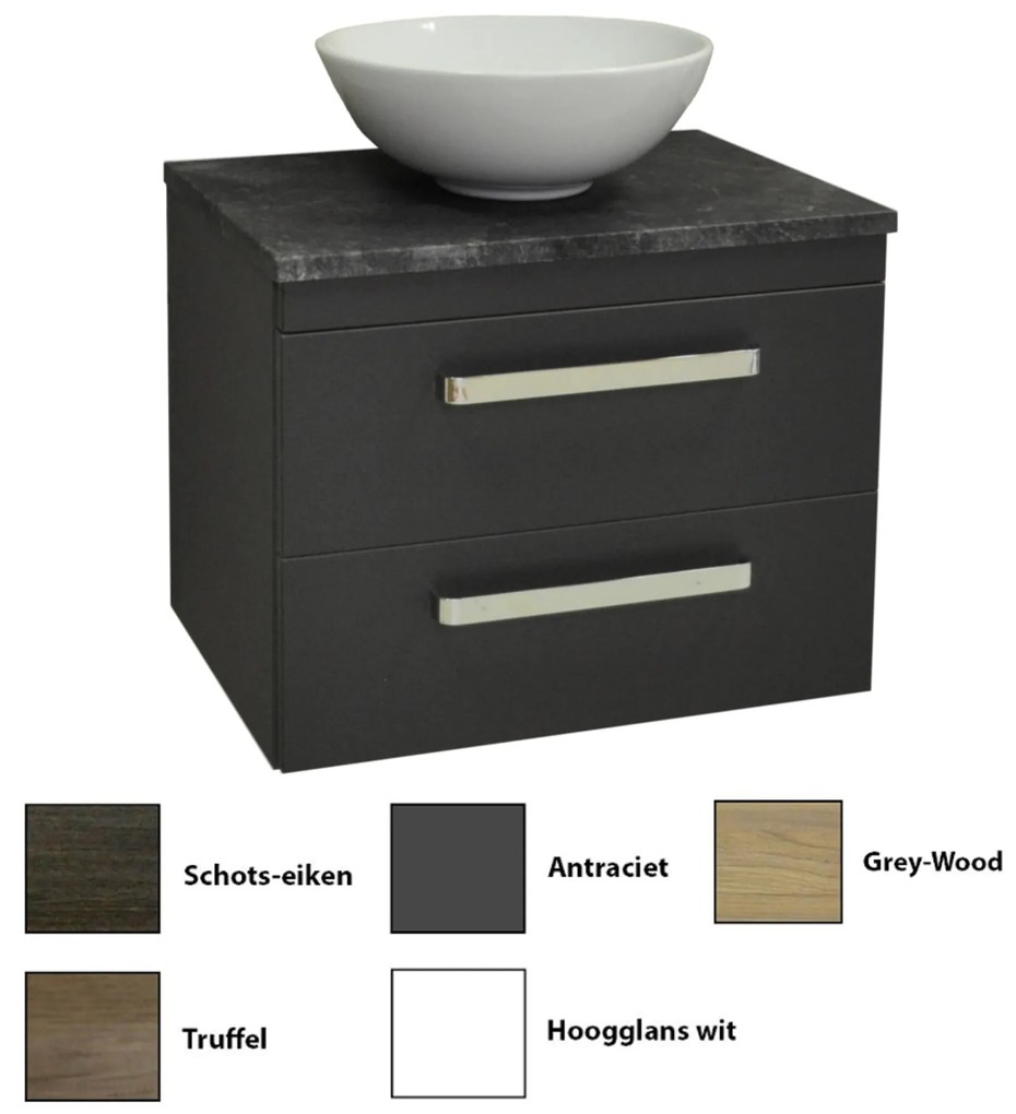 Sanicare Q11 badkamermeubel met black-stone topblad 65 cm grey-wood