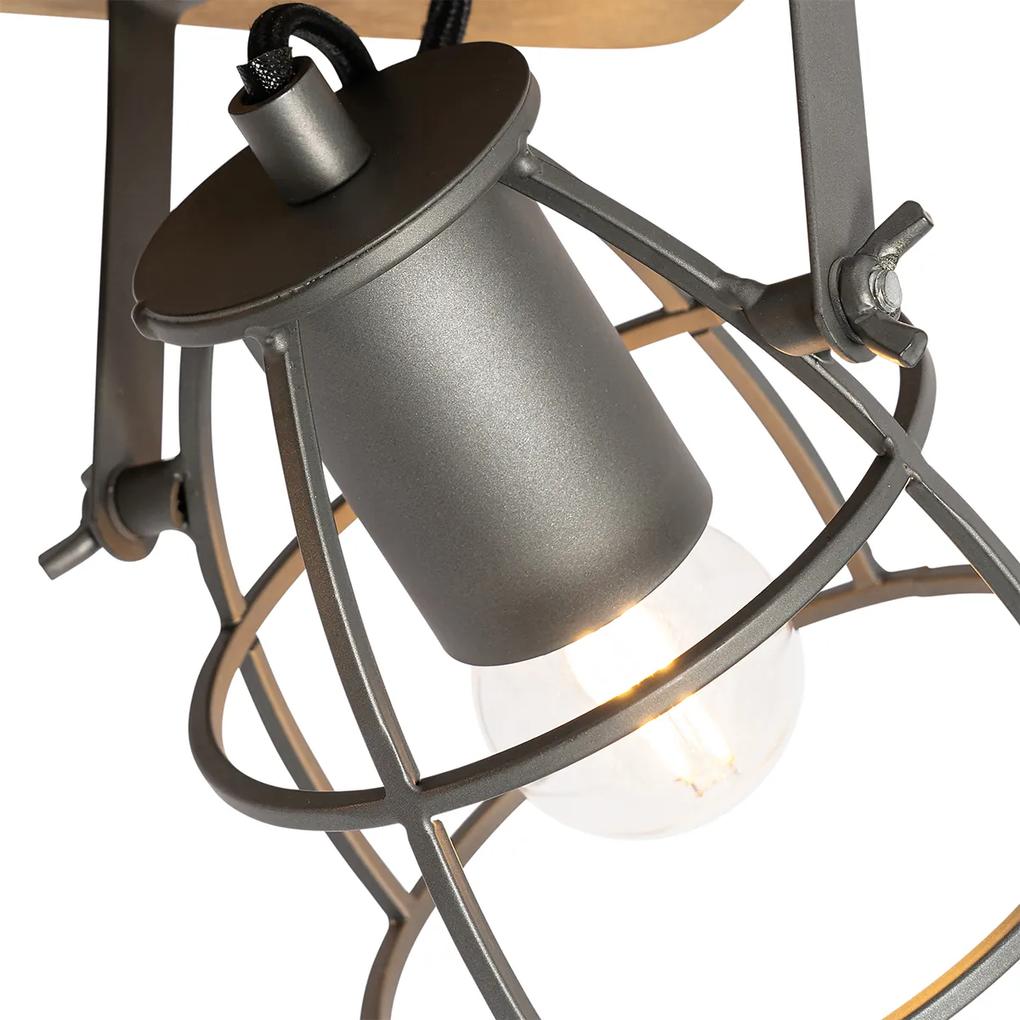 Industriële Spot / Opbouwspot / Plafondspot hout met antraciet verstelbaar 4-lichts - Arthur Industriele / Industrie / Industrial E27 vierkant Binnenverlichting Lamp